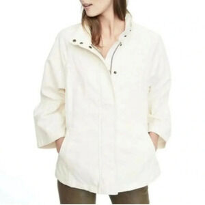 Banana Republic Military Jacket Flutter Sleeve Mid Length Ivory/Cream Size L NWT